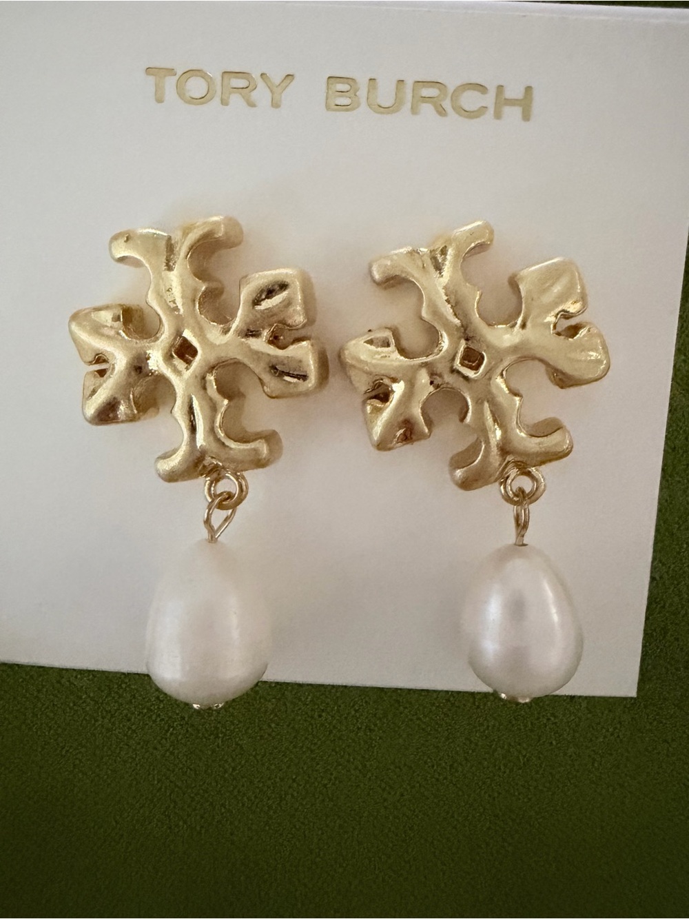 Tory Burch Gold Natural Pearl Drop Earrings - Gold and White